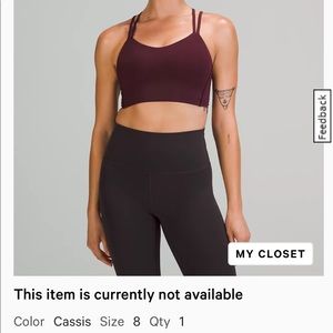 Lululemon long line like a cloud bra, maroon size 8